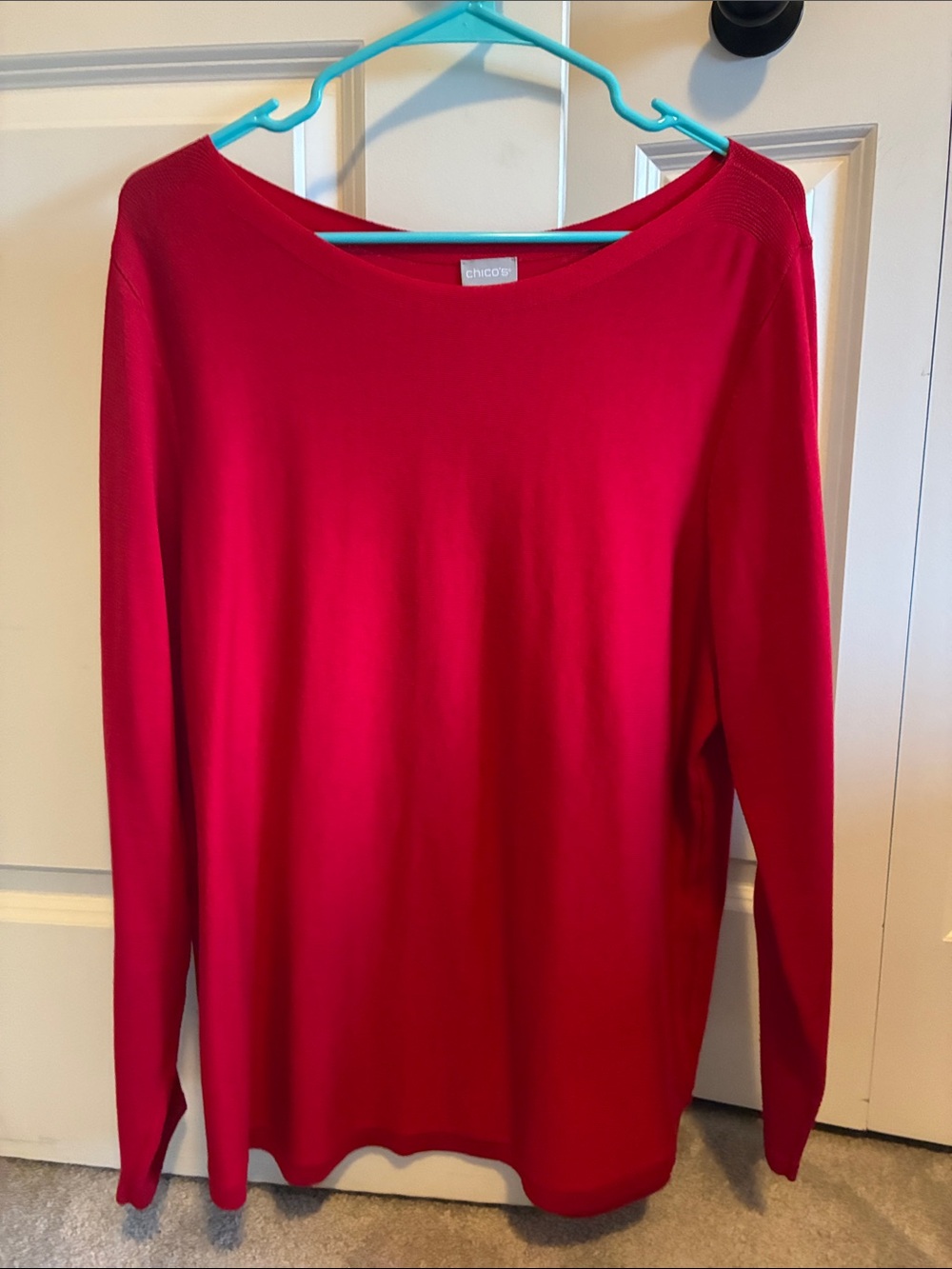 Chico's Bright Red Boatneck Long Sleeve Top